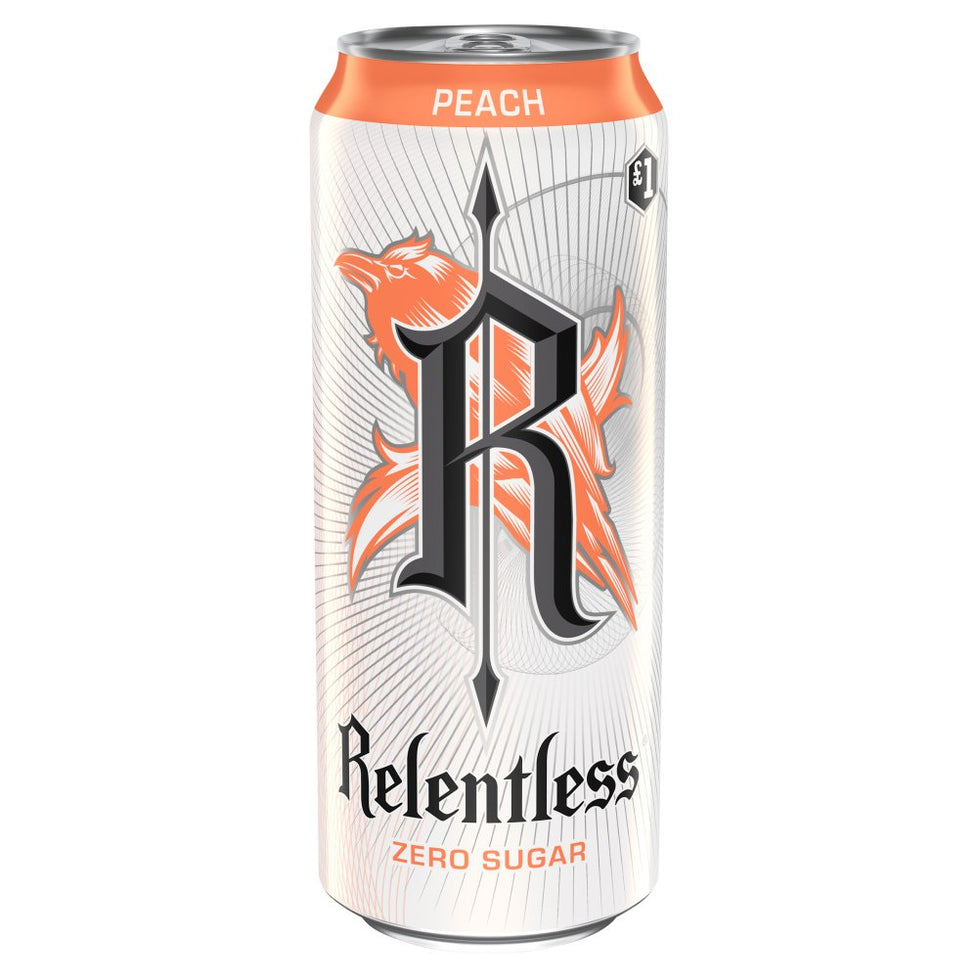 Relentless Peach Zero Energy Drink 500ml [PM £1.00 ], Case of 12 Relentless