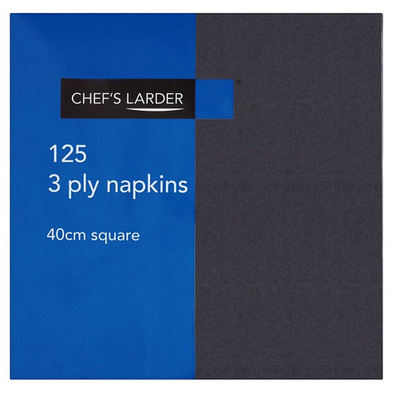 Chef's Larder 125 3 Ply Napkins Black 40cm Square, Case of 8 Chef's Larder