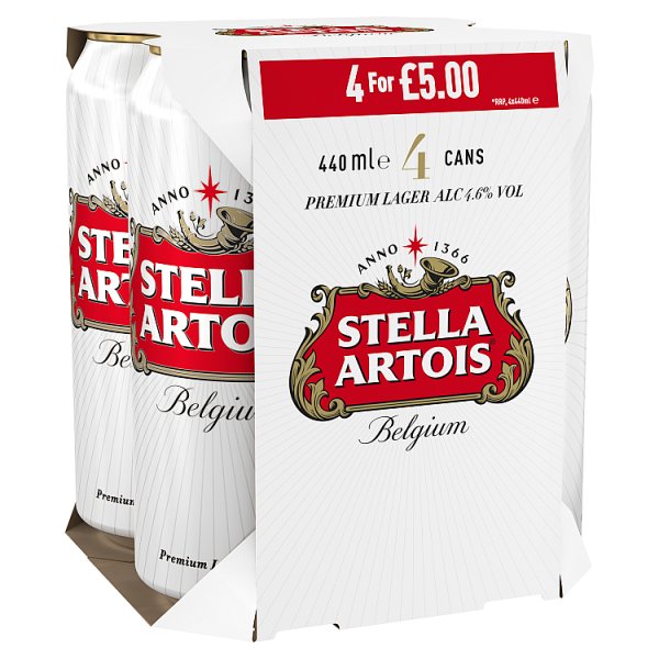 Stella Artois Belgium Premium Lager Beer Cans 4 x 440ml, Case of 6 Stella Artois