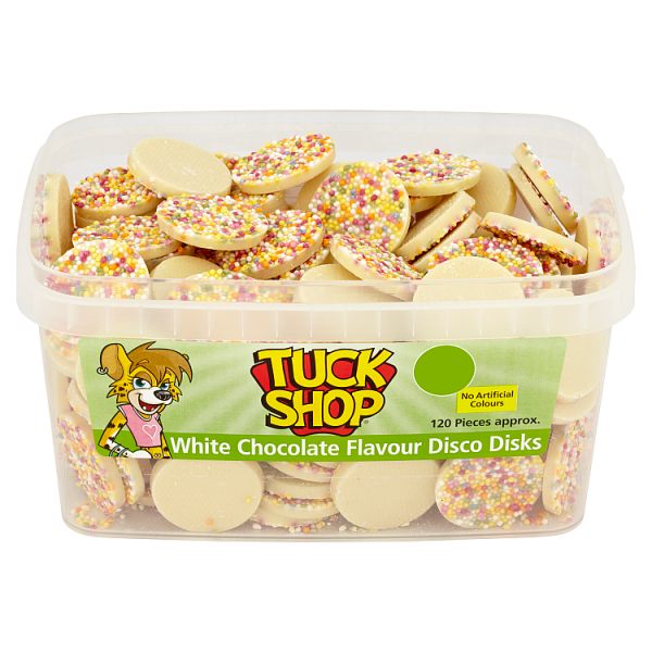 Tuck Shop White Chocolate Flavour Disco Disks 120 Pieces 720g Tuck Shop