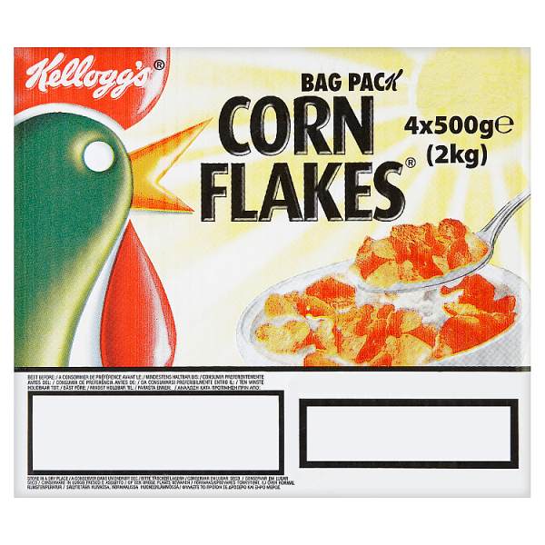 Kellogg's Corn Flakes Cereal Bag Case 4 x 500g (2kg) British Hypermarket-uk Kellogg's