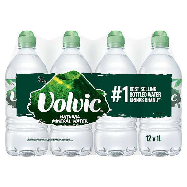 Volvic Natural Mineral Water 1L, Case of 12 Volvic