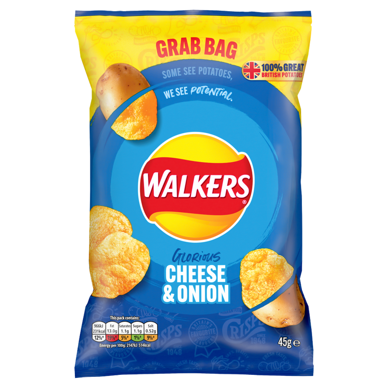 Walkers Cheese & Onion Crisps 45g, Case of 32 Walkers