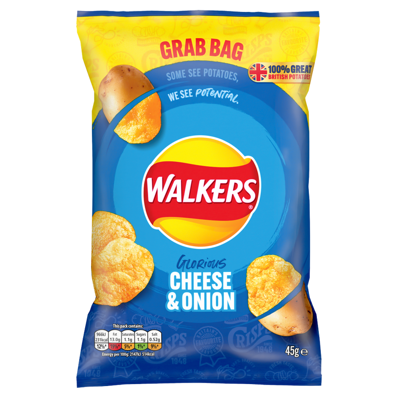 Walkers Cheese & Onion Crisps 45g, Case of 32 Walkers