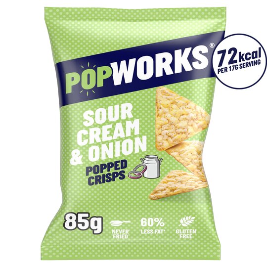 Popworks Sour Cream & Onion Flavour Popped Crisps 85g, Case of 12 Popworks