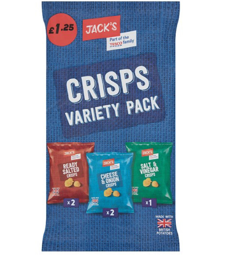 Jack's Crisps Variety Pack 5 x 20g [PM £1.25 ], Case of 10 Jack's