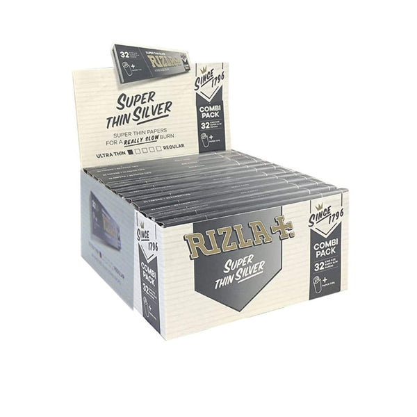 24 Rizla Silver Super Thin King Size Rolling Papers + Tips Combi Pack Rizla