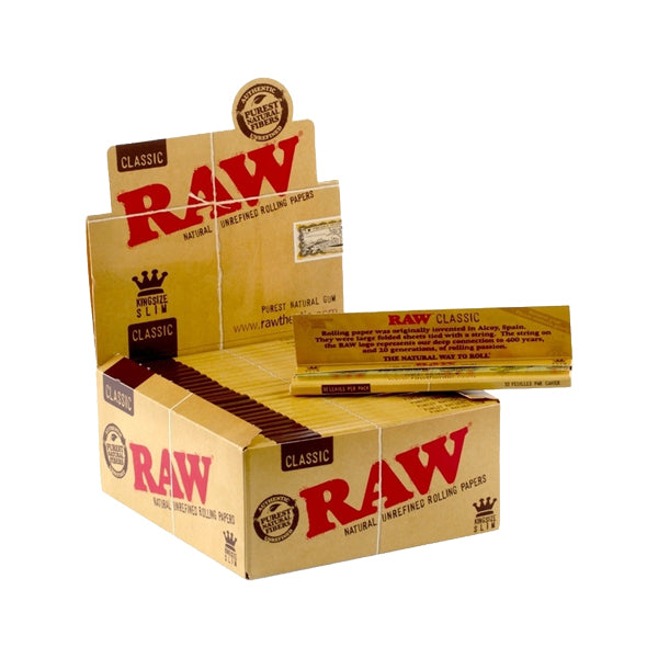 50 Raw Classic King Size Slim Rolling Papers Raw