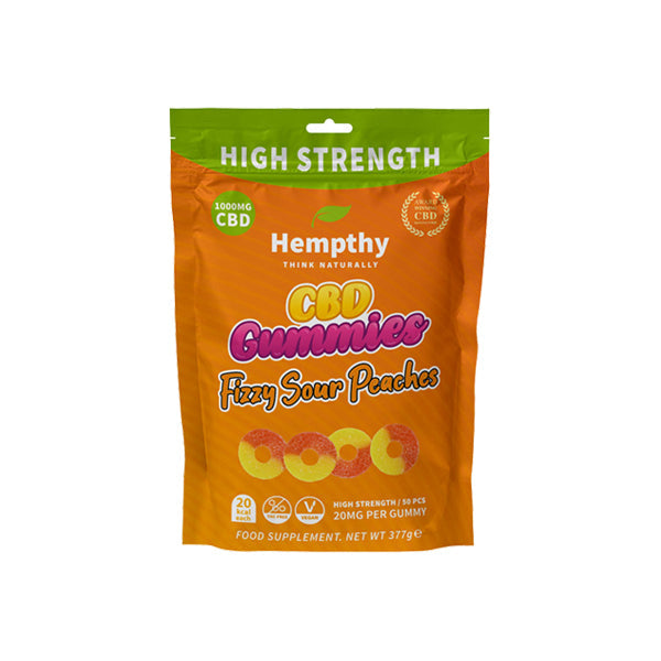 Hempthy 1000mg CBD Fizzy Sour Peach Rings Gummies - 50 Pieces Hempthy
