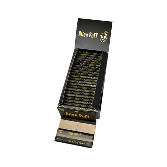 33 Alien Puff Black & Gold 1 1/4 Size Magnetic Unbleached Rolling Papers + Tips Alien Puff