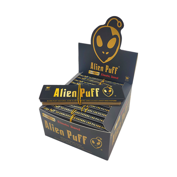33 Alien Puff Black & Gold King Size Elastic Band Unbleached Papers + Filter Tips Alien Puff