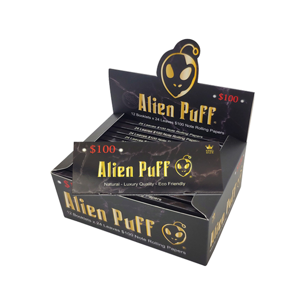 24 Alien Puff Black & Gold King Size $100 Note Rolling Papers Alien Puff
