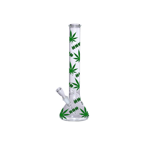 18" Amsterdam Green Leaves Designs Glass Bong - GB6 Unbranded