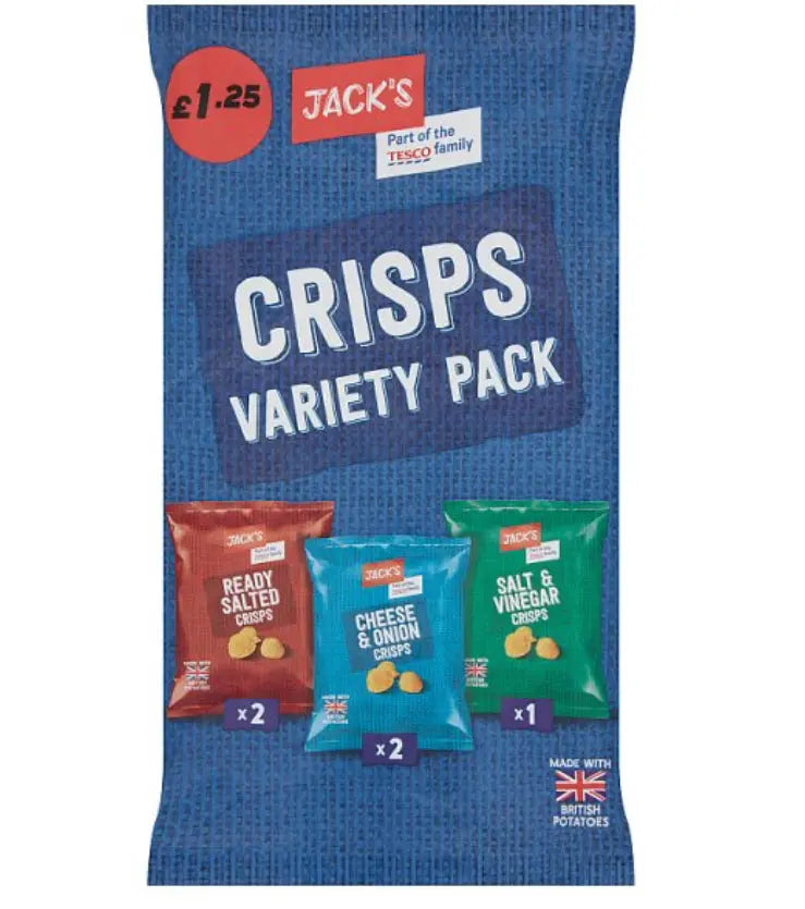 Jack's Crisps Variety Pack 5 x 20g [PM £1.25 ], Case of 10 Jack's