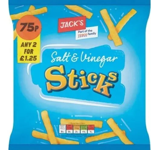 Jack's Salt & Vinegar Sticks 70g [PM 75p 2 for £1.25 ], Case of 16 Jack's