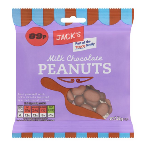 Jack's Milk Chocolate Peanuts 87.5g [PM 89p], Case of 12 Jack's