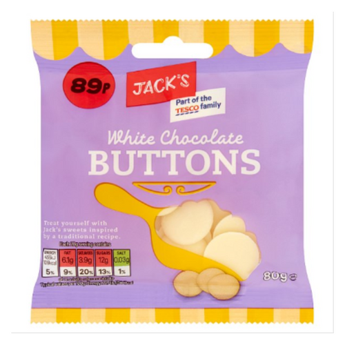 Jack's White Chocolate Buttons 80g [PM 89p], Case of 12 Jack's