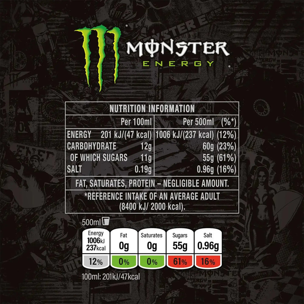 monsters nutritional info Monster Energy Drink 12 x 500ml, Case of 12 Sports, Energy & Health