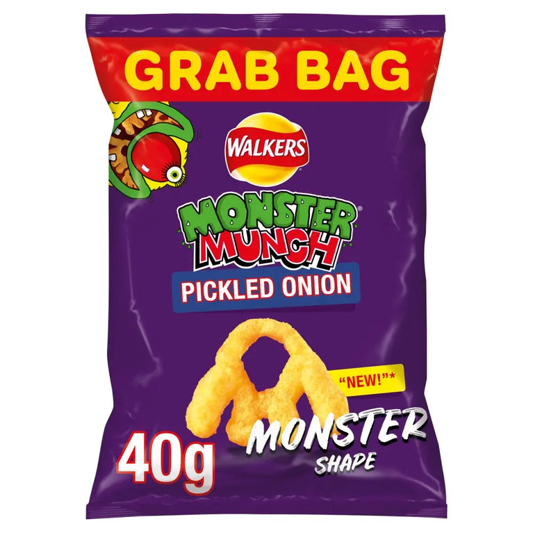 Walkers Monster Munch Pickled Onion Snacks 40g, Case of 30 Walkers