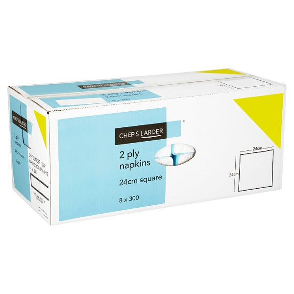 Chef's Larder 300 Napkins 2 Ply White 24cm, Case of 8 Chef's Larder