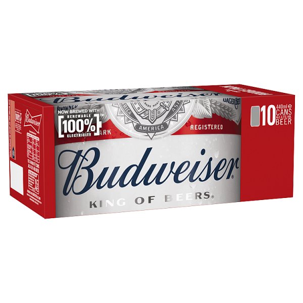 Budweiser Lager Beer Cans 10 x 440ml Budweiser