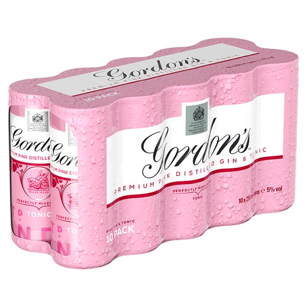Premium Pink Gin & Tonic 10 x 250ml Ready to Drink Premix Can, Case of 3 Gordon's