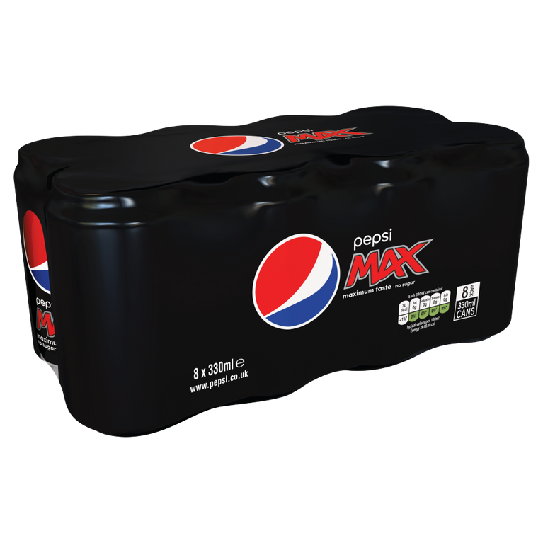 Pepsi Max No Sugar Cola Can 8x330ml, Case of 3 Pepsi