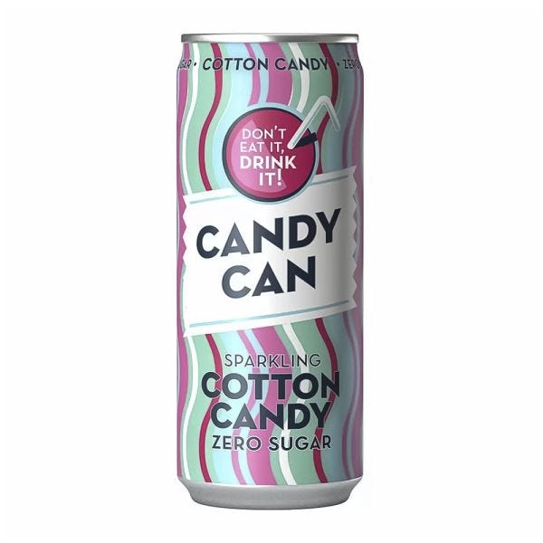 Candy Can Sparkling Cotton Candy Drink 330ml, Case of 12 Candy Can
