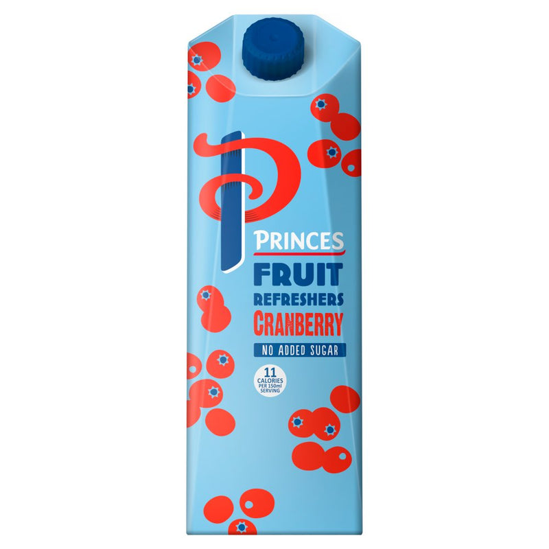 Princes No Added Sugar Fruit Refreshers Cranberry 1 Litre x 12 Princes