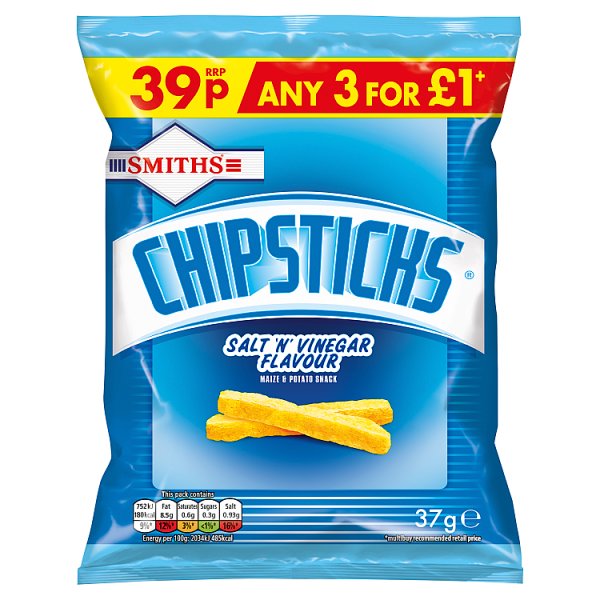 Smiths Chipsticks Salt & Vinegar Snacks 39p, Case of 30 Smiths
