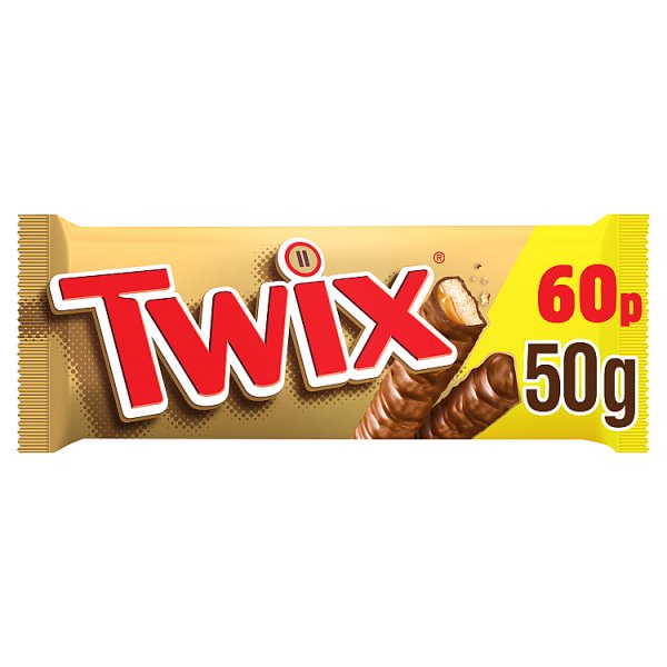Twix Chocolate Biscuit Twin Bars 50g, Case of 32 Twix