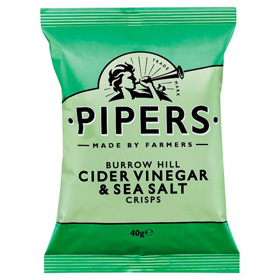 Pipers Burrow Hill Cider Vinegar & Sea Salt Crisps 40g, Case of 24 Pipers