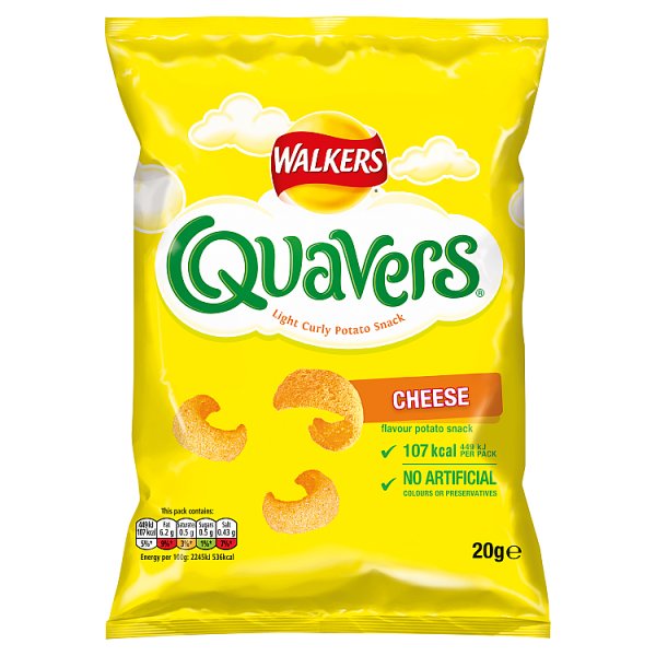 Walkers Quavers Cheese Snacks 20g, Case of 32 Quavers