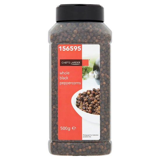 Chef's Larder Whole Black Peppercorns 500g, Case of 6 British Hypermarket-uk Chef's Larder