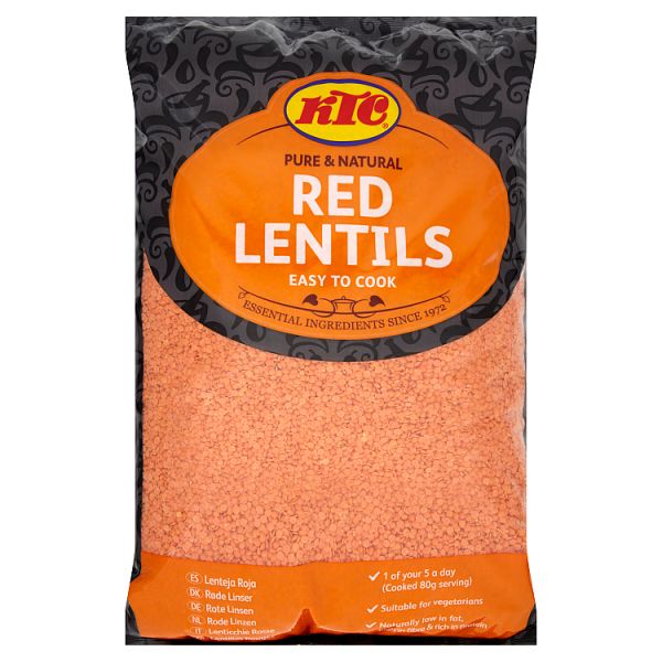 KTC Pure & Natural Red Lentils 5kg, Case of 3 KTC