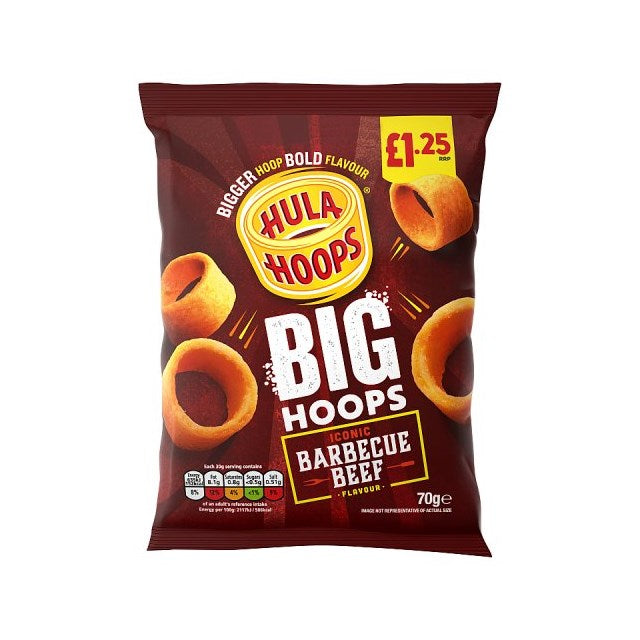 Hula Hoops Big Hoops BBQ Beef Crisps 70g [PM £1.25 ], Case of 20 Hula Hoops