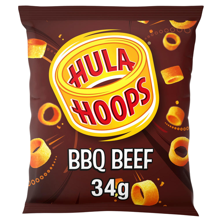 Hula Hoops BBQ Beef Crisps 34g, Case of 32 Hula Hoops