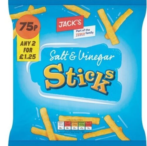 Jack's Salt & Vinegar Sticks 70g [PM 75p 2 for £1.25 ], Case of 16 Jack's